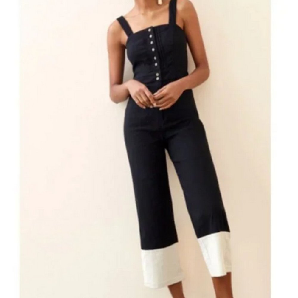 Anthropologie Maeve 4 NWT Colette Cropped Wide-Leg Overalls Jumpsuit Black
